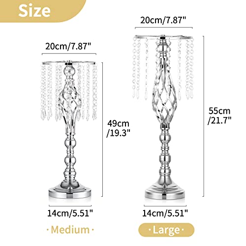 Nuptio 10 Pcs Silver Wedding Centerpieces Flower Stand, 21.7in/55cm Height Wedding Road Lead Flower Vases, Crystal Artificial Flower Arrangements for Wedding Party Birthday Event Reception Home Decor - color: Silver, size: Large - 10 Pcs