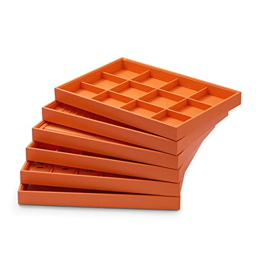 11 Slots PU Leather Ring Earrings Trays Jewelery Tray Ring Earrings Organizer Tray For Rings, Earrings, Coins, Brooches Organizer (Orange) - color: Orange, size: 11 Slot