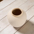 Large Carved Rustic Farmhouse Vase Home Decor - 8.8 in Ceramic Boho Decorative Vase for Decor, Round Clay Beige Terracotta Bowl vase for Living Room, Table, Shelf, Centerpieces - style: 03 - Large Rustic Carved Beige