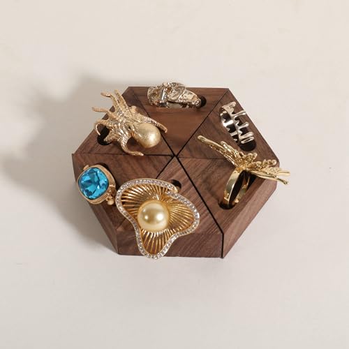 GemeShou 6pcs Wood Jewelry Ring Storage organizers, Retail ring display slot stand, Small walnut Jewelry ring holder tray for Girl Woman Room Decoration【Walnut-Triangle 6pcs】 - style: Triangle