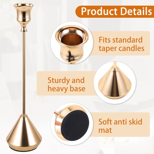 Elegant Vintage Champagne Gold Candlestick Holders, Set of 3 Taper Candle Holders with Weighted Base for Wedding, Dining Table, Holiday Decor - color: Gold