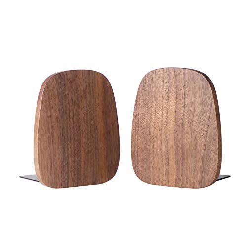 Muso Wood Book Ends for Shelves, Non-Skid Bookends for Heavy Books, Wooden Book Stopper for Home Office and Library (Walnut 1 Pair) - color: Walnut-1 Pair