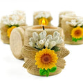 24 Pack Sunflower Wood Tealight Handmade Candle Holders - Wedding, Baby Shower, Baptism Favors & Centerpieces, Cylinder Candles Decorations - size: 24