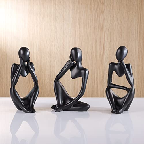 BMLCGJ Thinker Statue Gold Decor Abstract Art Sculpture, Golden Resin Collectible Figurines for Home Living Room Office Shelf Decoration,Great Gifts Ideas (Black) - color: Black
