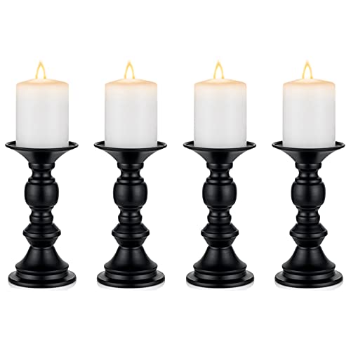 Nuptio 4 Pcs Pillar Candle Holders for Tables Church Candle Holder Modern Home Decor Gifts, Candlelight Holder for 50mm Pillar Candles, Wedding Anniversary Housewarming Party Table Centerpieces - color: Black, size: 4 Pcs