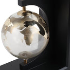 Modern Glass Globe Bookends with Wood Base - Decorative Book Accessories and Home Library Shelf Decor - Sculptural Book Ends for Stylish Bookshelf, Office Accent, or Desk Decor - Set of 2, 9", Black