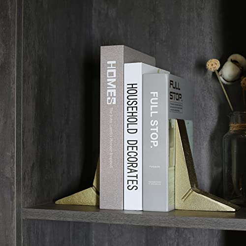 Cast Iron Geometric Decorative Bookends, Sharp Triangle Theme, Heavy Duty, Set of 2 Gold