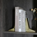 Cast Iron Geometric Decorative Bookends, Sharp Triangle Theme, Heavy Duty, Set of 2 Gold