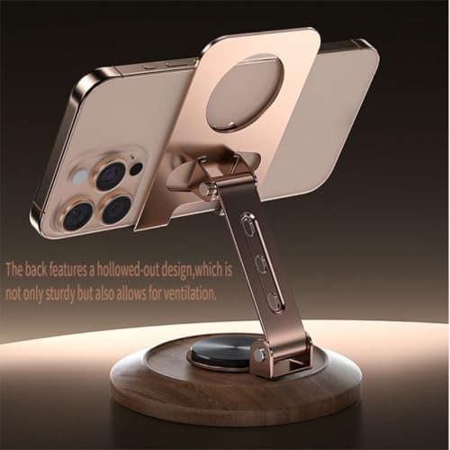 Adjustable Cell Phone Stand,360 Rotating Foldable Desktop Cellphone Stand with Anti-Slip Base Portable Phone Holder for iPhone 17 16 15 14 13 Pro Max, All Smart Phones, iPad - color: Wood grain color