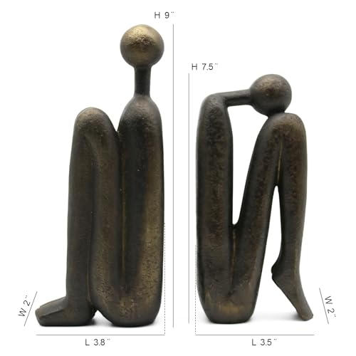 Lukitas Thinker Decorative Bookends, Non-Slip Book Holder, Book Ends for Shelves Living Room Office Home Decor, Resin, 1Pair/2Piece 9'' - color: Bronze Colour