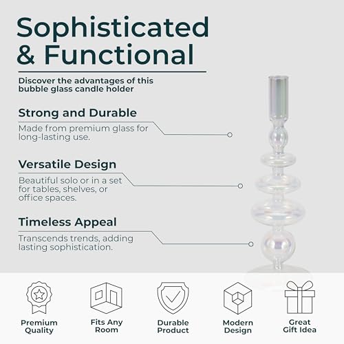 Vintage Glass Candle Holder for Pillar Candles – Taper Candle Holders for Table Decor, or Living Room – Stacked Disc and Sphere Design Candlestick Holders, Boho Home Decor – 11", Clear - color: Clear, size: 11.0" H