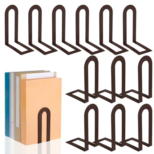 Chunful 12 Pcs Modern Metal Book Ends for Shelves Decorative Small Bookends Book Shelf Organizer Minimalist Design Stopper to Hold Books for Home Office (Bronze,5.5 * 3.75 * 2.25inch) - color: Bronze, size: 5.5*3.75*2.25inch