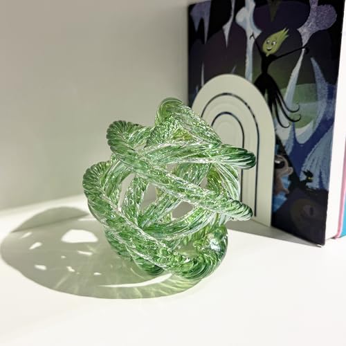 Glass Knot Teal Orbit Ball - 6 Inch Hand Blown Infinity Sculpture Decor Glass Orbit Home Decor Table Decoration Interio Art - color: Light Green, size: 6" Diameter