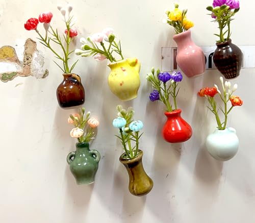 8 Pack Mini Ceramic Vase Magnets for Fridge, Cute Plant vase Fridge Magnets, Plant Vase for Refrigerator Decoration Kitchen Locker Kitchen Office