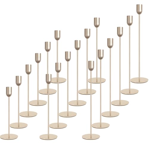 18 Pcs Glod Candle Holders Set, Vintage Taper & Pillar Candle Sticks for Wedding, Dining Table, Fireplace Mantel, Elegant Home Decor, Housewarming Gift, Festive Centerpiece - color: Gold, size: 18 pcs