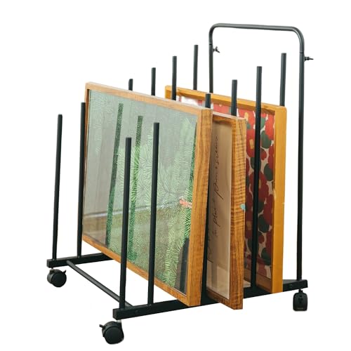 GENMOUS Art Storage Rack with Caster Wheels, Art Drying Rack Metal Storage Stand for Canvas Storage Paint Drying Rack,Drawing Board Stands for Printed Matter,Crafts Drying,Art Studio,Classrooms Easel - size: Metal-7Layer