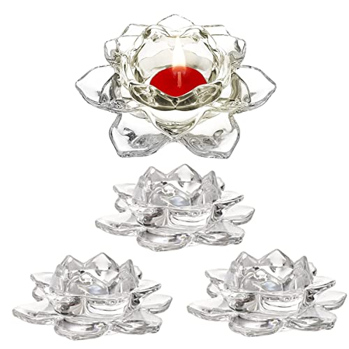 GOLDEAL 4Pcs Lotus Candle Holders, Tealight/Tea Light/Votive Candle Holders Bulk, Clear Glass Candle Holder for Table Centerpiece, Wedding, Party, Home Decor(4 PCS,Clear) - color: Clear