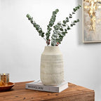 11" Rustic Ceramic Vase with Irregular Flutes Texture & Sand-Grain Surface, Antique Vase for Pampas & Vibrant Flowers, Warm-Toned Style, Beige White - color: 11" Beige White