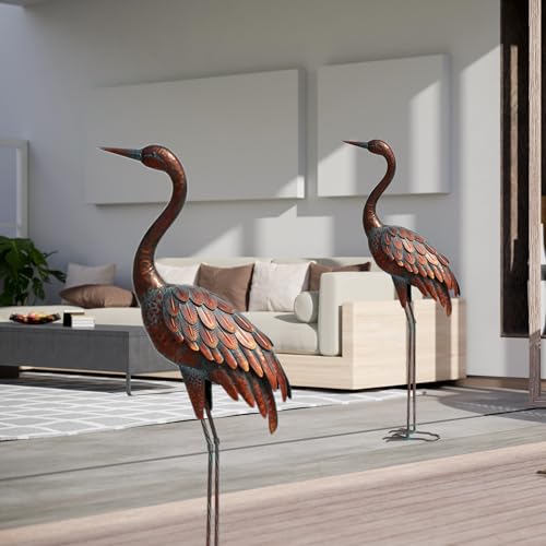 chisheen 2PCS Garden Crane Statues Outdoor Sculptures Metal Yard Art Statue for Garden Decoration Large Size Set of 2 - size: L-2PC