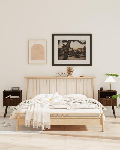 Veegle Nightstand,Modern Bedside Table with Storage Drawer and Open Wood Shelf, Accent Night Stand with Solid Wood Legs for Living Room, Bedroom and Small Spaces,Easy Assembly (Walnut Brown) - color: Walnut Brown