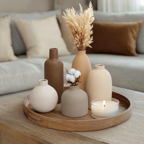 Modern Ceramic Vase Set of 5, Vases Home Decor Rustic Farmhouse Decorative Vase Pottery Vases for Bouquet Pampas Grass Dried Fresh Flowers, Table Living Room Kitchen Bedroom - color: 5 Pack-soft Tones