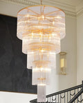 Large Gold Glass Chandelier, 5-Tier Modern Chandelier Light Fixture for High Ceiling Foyer Entryway Luxury Staircase Living Room Golden H49 D27.5 - size: Long Gold (27.5" x 49")