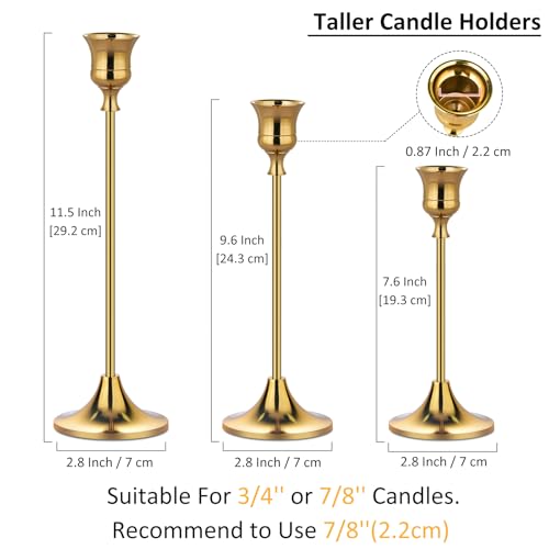 Metal Candle Holders for Candlesticks Taper Candlestick Holders Set Vintage Decorative Centerpiece Candelabra Tall Candle Stands (Gold, 1 Set (3 pcs)) - color: Gold, size: 1 Set (3 pcs)