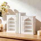 2 Pcs White Bookshelf Decorative Bookends 3D Printed Plastic Bookshelf Designed Decor Bookstopper for Book Lovers Blank Decorative Holder for Mini Book Home Office Decor