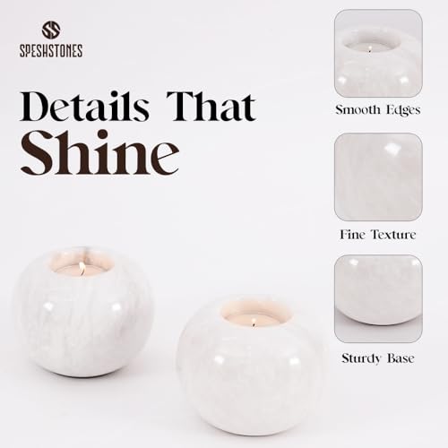 Marble Tealight Candle Holder 4 Inch White Votive Candle Holders for Centerpieces Dining Table & Small Tea Lights Candles Set of 2 for Birthday & Wedding Decor - size: 4 inches