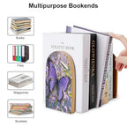Beautiful Purple Butterfly Art Bookend for Shelves,Muso Wood Book End,Non-Skid Book Holder Support for CD, Video File, Video Games,Decorative Books Stopper for Home, 6.7 X 3.9 X 4.7”