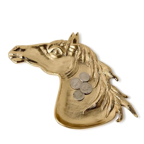 Two's Company Derby Horse Trinket/Desk Tray in Antiqued Brass Finish, 6-inch Height