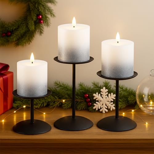 smtyle Modern Black Candle Stand Candelabras, Set of 3 Metal Candleholder Sets for Pillar Candles, Minimalist Farmhouse Decor for Fireplace Mantel & Dining Table Centerpiece - color: Black-p3