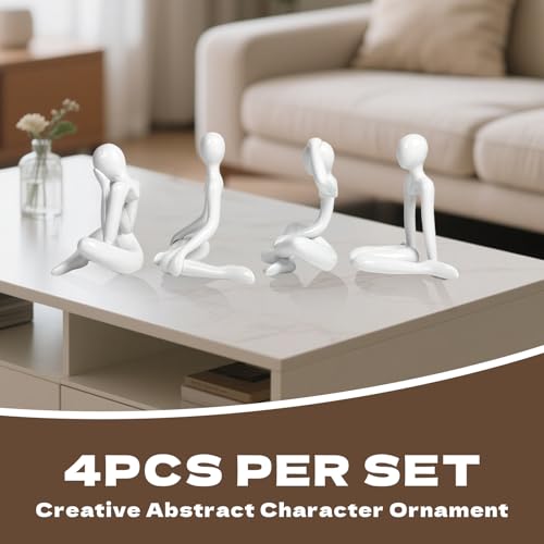 4PCS Thinker Style Abstract White Statue, Modern Simple ABS Abstract Sculpture Decor, for Home Living Room, Restaurant, Office, Bookshelf Decoration, Gifts