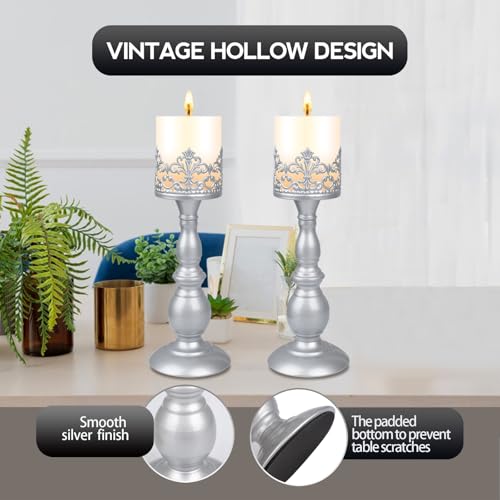 Candle Holders for Pillar Candles Gothic Matte Pearl Silver Tall Candle Holders Set of 2 Decorative Large Table Centerpieces Candle Stand Decor (Pearl Silver 2PCS A) - color: Pearl Silver 2pcs a