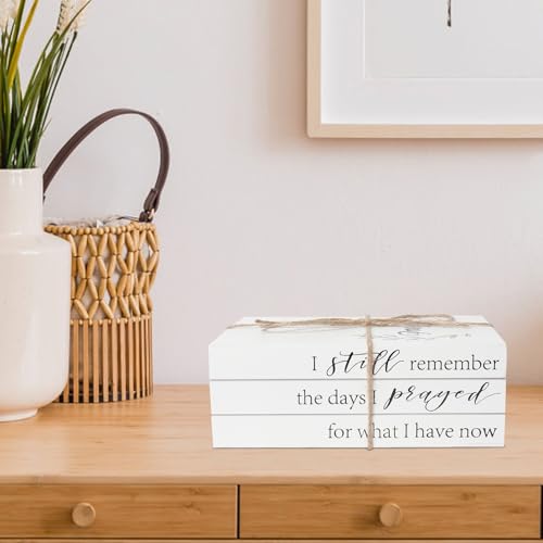 Decorative Books for Home Decor, Faux Books for Decoration, Rustic Farmhouse Decor, Fake Books with 52in Wood Beads Garland, Book Decor for Living Room Coffee Table (Prayed) - color: Prayed