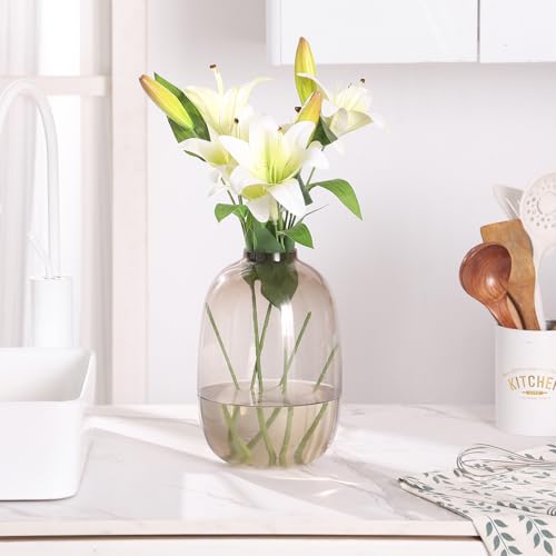 Brown Glass Vase, 10 Inches Large Glass Vase, Tall Glass Vases for Flowers, Modern Round Vases for Living Room, Dining Table, Shelf, Wedding, Office, Home - color: Brown
