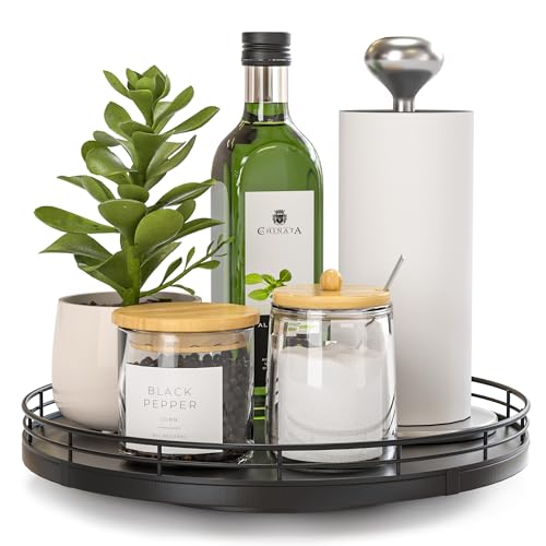 10" Oak Wood Lazy Susan Turntable Organizer, Lazy Susan for Cabinet Dining Table Pantry Kitchen Countertop Spice Bathroom Vanity Tray for Counter Dresser Sink Soap Holder Coffee Table Bar Decor Black - color: Black, size: 10