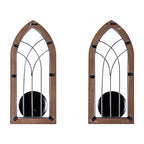 SOFE Farmhouse Wall Candle Holder, Rustic Candle Sconces Set of Two Arch Cathedral Window Decor, Wall Mounted Pillar Candle Holders for Living Room, Bedroom, Hallway, Brown