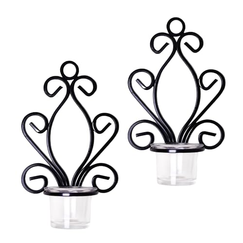 Hosley Iron Angel Wall Sconce Set - 7.68" Tea Light Candle Holders Pair of Decorative Iron Sconces for Home Decor Angel Wing Design Set of 2 - color: Black-3