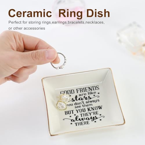 HOME SMILE Good Friends Bestie Birthday Gifts for Women Her Ring Trinket Dish Jewelry Tray-Good Friends are Like Stars - You Don't Always See Them But You Know They're Always There, Friendship Gifts - style: Good Friends