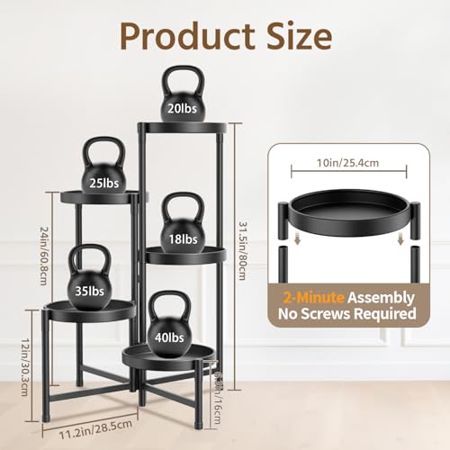 LASZOLA 5 Tier Large Plant Stand Indoor Tall with 10 Inch Metal Tray, Corner Folding Flower Display Rack, Modern Plant Holder Shelf for Outdoor Patio Porch Garden Office Living Room, Black - color: Glossy Black, size: 5 Tier