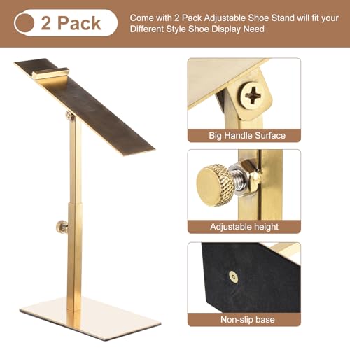 uxcell Shoe Display Stand 2 Pack Adjustable Height High Heel Shoe Risers Metal Shoe Rack Holder for Home Retail Store Supplies - Gold - color: Gold