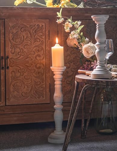 White Rustic Candle Holders for Pillar Candles,18-Inch Vintage Wooden Candle Holders Pillar,Candle Holder for Candlesticks,Farmhouse Style Accent Decor,Gift for Home (1Piece, 5.5" x 5.5" x 18.3") - size: 5.5" x 5.5" x 18.3"