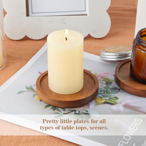 Wood Candle Holder Farmhouse Decor - HALE OTEIR Wooden Pillar Candles Holder for Pillar Floating Candles Set of 2 Round Wooden Plate Pedestal Stand for Coffee Table for Christmas Decor - color: Wood-colored
