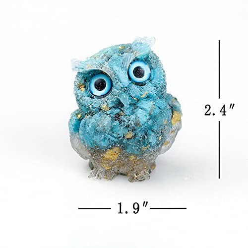 OwMell Owl Statue Tumbled Stone Gemstone Owl Figurine Home Decor Shelf Decor 2.5" - Turquoise - color: Turquoise