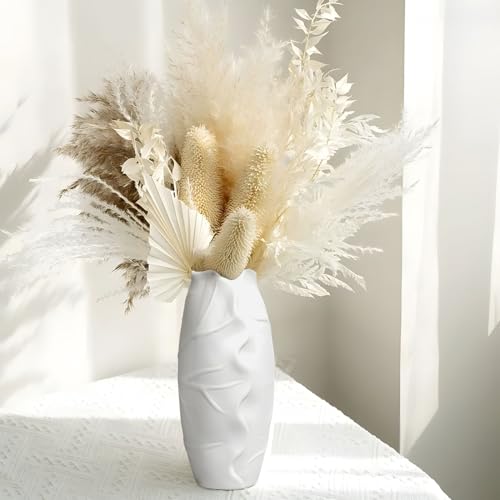 8.26 * 2.36inch Vase for Flowers,White Ceramic Vase for Home Decor,Minimalist Vase for Pampas Grass,Boho Flower Vasefor Kitchen,Dedroom Decor,Office,Living Room,Nordic Style,Decorative Gift.