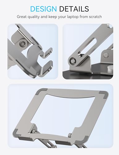 SOUNDANCE 360 Rotating Laptop Stand, Ergonomic Computer Riser for Desk, Adjustable Height Multi-Angle Metal Holder, Foldable Portable Notebook Elevating Base for Office & Home, Silver Grey - color: Silver Grey
