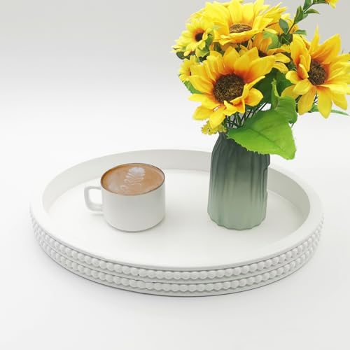 Carah & Cossh Oval Wooden Tray, Modern Decorative Tray 16''x12'', Oval Farmhouse Rustic Serving Tray, Table Centre Tray, Perfect for Storage and Display (White) - color: White