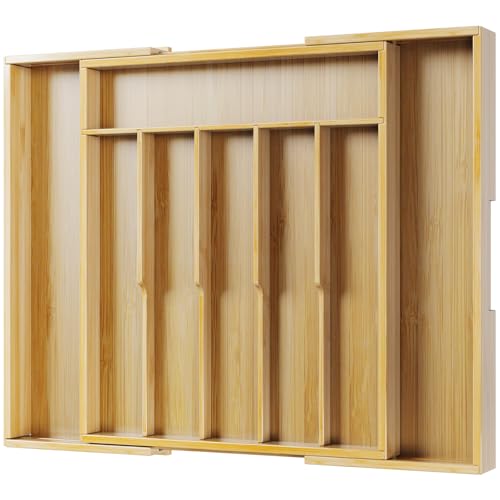Kitsure Silverware Organizer - Expandable Bamboo Kitchen Drawer Organizer for Cooking Utensils and Cutlery, Sturdy & Thickened Kitchen Organizers and Storage Solution, X-Large, Natural - color: Natural, size: X-Large