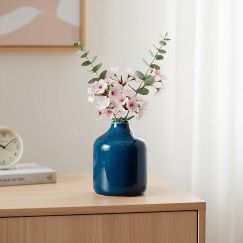 Sunddo 5 Inch Samll Blue Vases Home Decor - Farmhouse Ceramic Flower Vase for Living Room, Coastal Decorative Vases, Wedding Centerpieces, Window Sill, Desk, Nightstand Decor - color: Dark Blue, size: 5 inch